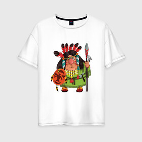 Женская футболка хлопок Oversize с принтом Забавные Индейцы 8 в Новосибирске, 100% хлопок | свободный крой, круглый ворот, спущенный рукав, длина до линии бедер
 | апачи | вождь | воин | животные | запад | канада | лидер | лицо | северная | смешные | талисман | цвет