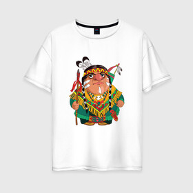 Женская футболка хлопок Oversize с принтом Забавные Индейцы 10 в Новосибирске, 100% хлопок | свободный крой, круглый ворот, спущенный рукав, длина до линии бедер
 | апачи | вождь | воин | животные | запад | канада | лидер | лицо | северная | смешные | талисман | цвет