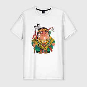 Мужская футболка премиум с принтом Забавные Индейцы 10 в Новосибирске, 92% хлопок, 8% лайкра | приталенный силуэт, круглый вырез ворота, длина до линии бедра, короткий рукав | Тематика изображения на принте: апачи | вождь | воин | животные | запад | канада | лидер | лицо | северная | смешные | талисман | цвет