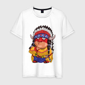 Мужская футболка хлопок с принтом Забавные Индейцы 11 в Новосибирске, 100% хлопок | прямой крой, круглый вырез горловины, длина до линии бедер, слегка спущенное плечо. | апачи | вождь | воин | животные | запад | канада | лидер | лицо | северная | смешные | талисман | цвет