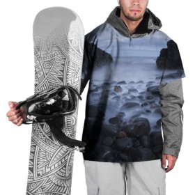 Накидка на куртку 3D с принтом Туманный берег в Новосибирске, 100% полиэстер |  | 