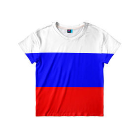 Детская футболка 3D с принтом Россия в Новосибирске, 100% гипоаллергенный полиэфир | прямой крой, круглый вырез горловины, длина до линии бедер, чуть спущенное плечо, ткань немного тянется | Тематика изображения на принте: народный | россия | русский | страны | триколор | флаг