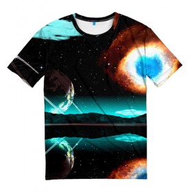 Мужская футболка 3D с принтом Планета в Новосибирске, 100% полиэфир | прямой крой, круглый вырез горловины, длина до линии бедер | вселенная | галактика | звезды | планета