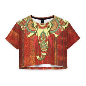 Женская футболка 3D укороченная с принтом Индия 4 в Новосибирске, 100% полиэстер | круглая горловина, длина футболки до линии талии, рукава с отворотами | Тематика изображения на принте: india | индия | индуизм | кришна | слон