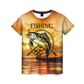 Женская футболка 3D с принтом Рыбалка в Новосибирске, 100% полиэфир ( синтетическое хлопкоподобное полотно) | прямой крой, круглый вырез горловины, длина до линии бедер | Тематика изображения на принте: boat | clouds | emblem | fish | fishermen | fishing | logo | nature | net | reflection | river | sky | sturgeon | sun | sunset | water | wave | вода | волна | закат | логотип | лодка | небо | облака | осетр | отражение | природа | река | рыба | рыбаки | р