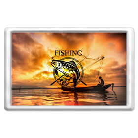 Магнит 45*70 с принтом Рыбалка в Новосибирске, Пластик | Размер: 78*52 мм; Размер печати: 70*45 | boat | clouds | emblem | fish | fishermen | fishing | logo | nature | net | reflection | river | sky | sturgeon | sun | sunset | water | wave | вода | волна | закат | логотип | лодка | небо | облака | осетр | отражение | природа | река | рыба | рыбаки | р