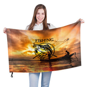 Флаг 3D с принтом Рыбалка в Новосибирске, 100% полиэстер | плотность ткани — 95 г/м2, размер — 67 х 109 см. Принт наносится с одной стороны | Тематика изображения на принте: boat | clouds | emblem | fish | fishermen | fishing | logo | nature | net | reflection | river | sky | sturgeon | sun | sunset | water | wave | вода | волна | закат | логотип | лодка | небо | облака | осетр | отражение | природа | река | рыба | рыбаки | р