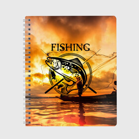 Тетрадь с принтом Рыбалка в Новосибирске, 100% бумага | 48 листов, плотность листов — 60 г/м2, плотность картонной обложки — 250 г/м2. Листы скреплены сбоку удобной пружинной спиралью. Уголки страниц и обложки скругленные. Цвет линий — светло-серый
 | boat | clouds | emblem | fish | fishermen | fishing | logo | nature | net | reflection | river | sky | sturgeon | sun | sunset | water | wave | вода | волна | закат | логотип | лодка | небо | облака | осетр | отражение | природа | река | рыба | рыбаки | р