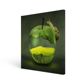 Холст квадратный с принтом Яблоко в Новосибирске, 100% ПВХ |  | арт | зеленый | новые | улитка | фантастика | фрукты | яблоко