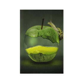 Обложка для паспорта матовая кожа с принтом Яблоко в Новосибирске, натуральная матовая кожа | размер 19,3 х 13,7 см; прозрачные пластиковые крепления | Тематика изображения на принте: арт | зеленый | новые | улитка | фантастика | фрукты | яблоко
