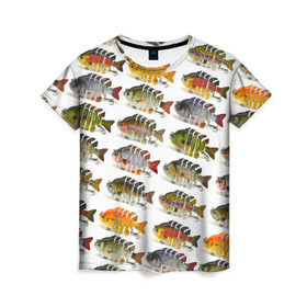 Женская футболка 3D с принтом Рыбки в Новосибирске, 100% полиэфир ( синтетическое хлопкоподобное полотно) | прямой крой, круглый вырез горловины, длина до линии бедер | bait | fish | fishing | lure | tackle | блесна | наживка | приманка | рыба | рыбалка | снасть