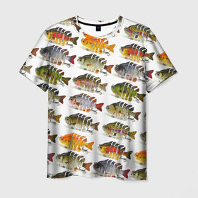 Мужская футболка 3D с принтом Рыбки в Новосибирске, 100% полиэфир | прямой крой, круглый вырез горловины, длина до линии бедер | Тематика изображения на принте: bait | fish | fishing | lure | tackle | блесна | наживка | приманка | рыба | рыбалка | снасть