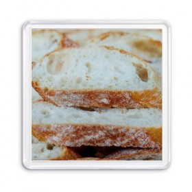 Магнит 55*55 с принтом Хлеб в Новосибирске, Пластик | Размер: 65*65 мм; Размер печати: 55*55 мм | Тематика изображения на принте: батон | булка | булочка | выпечка | еда | кулинария | кусочек | мука | хлеб