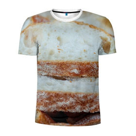 Мужская футболка 3D спортивная с принтом Хлеб в Новосибирске, 100% полиэстер с улучшенными характеристиками | приталенный силуэт, круглая горловина, широкие плечи, сужается к линии бедра | батон | булка | булочка | выпечка | еда | кулинария | кусочек | мука | хлеб