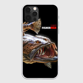 Чехол для iPhone 12 Pro Max с принтом Лучший рыбак в Новосибирске, Силикон |  | best fisherman | black background | deep | fish | fishing | jaws | predator | teeth | water | вода | глубина | зубы | лучший | пасть | рыба | рыбак | рыбалка | хищник | черный фон