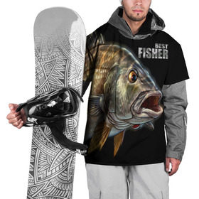 Накидка на куртку 3D с принтом Лучший рыбак в Новосибирске, 100% полиэстер |  | Тематика изображения на принте: background | best fisherman | black | fish | fishing | лучший рыбак | рыба | рыбалка | фон | черный