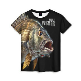 Женская футболка 3D с принтом Лучший рыбак в Новосибирске, 100% полиэфир ( синтетическое хлопкоподобное полотно) | прямой крой, круглый вырез горловины, длина до линии бедер | background | best fisherman | black | fish | fishing | лучший рыбак | рыба | рыбалка | фон | черный