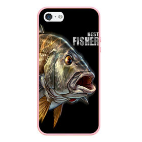 Чехол для iPhone 5/5S матовый с принтом Лучший рыбак в Новосибирске, Силикон | Область печати: задняя сторона чехла, без боковых панелей | background | best fisherman | black | fish | fishing | лучший рыбак | рыба | рыбалка | фон | черный