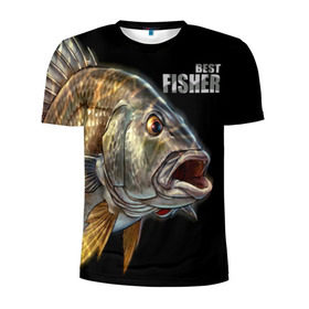 Мужская футболка 3D спортивная с принтом Лучший рыбак в Новосибирске, 100% полиэстер с улучшенными характеристиками | приталенный силуэт, круглая горловина, широкие плечи, сужается к линии бедра | background | best fisherman | black | fish | fishing | лучший рыбак | рыба | рыбалка | фон | черный