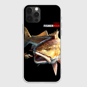 Чехол для iPhone 12 Pro с принтом Лучший рыбак в Новосибирске, силикон | область печати: задняя сторона чехла, без боковых панелей | Тематика изображения на принте: background | best fisherman | black | fish | fishing | лучший рыбак | рыба | рыбалка | фон | черный