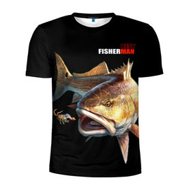 Мужская футболка 3D спортивная с принтом Лучший рыбак в Новосибирске, 100% полиэстер с улучшенными характеристиками | приталенный силуэт, круглая горловина, широкие плечи, сужается к линии бедра | background | best fisherman | black | fish | fishing | лучший рыбак | рыба | рыбалка | фон | черный
