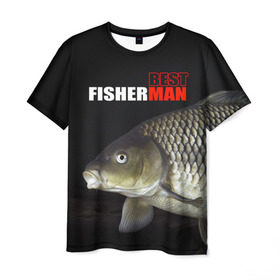 Мужская футболка 3D с принтом Лучший рыбак в Новосибирске, 100% полиэфир | прямой крой, круглый вырез горловины, длина до линии бедер | background | best fisherman | black | fish | fishing | лещ | лучший рыбак | рыба | рыбалка | фон | черный