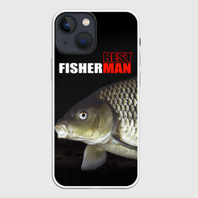 Чехол для iPhone 13 mini с принтом Лучший рыбак в Новосибирске,  |  | background | best fisherman | black | fish | fishing | лещ | лучший рыбак | рыба | рыбалка | фон | черный