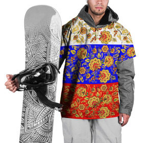Накидка на куртку 3D с принтом Хохлома в Новосибирске, 100% полиэстер |  | народный | орнамент | роспись | традиционный | триколор