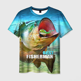 Мужская футболка 3D с принтом Лучший рыбак в Новосибирске, 100% полиэфир | прямой крой, круглый вырез горловины, длина до линии бедер | крючок | лягушка | наживка | рыба
