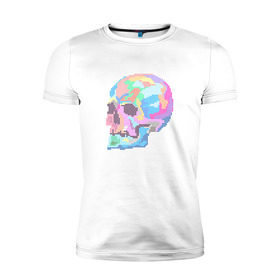 Мужская футболка премиум с принтом Psychedelic skull в Новосибирске, 92% хлопок, 8% лайкра | приталенный силуэт, круглый вырез ворота, длина до линии бедра, короткий рукав | пиксельный | разноцветный | точечный | череп
