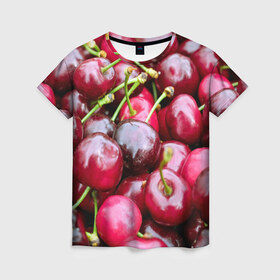Женская футболка 3D с принтом Черешня в Новосибирске, 100% полиэфир ( синтетическое хлопкоподобное полотно) | прямой крой, круглый вырез горловины, длина до линии бедер | вишня | десерт | лето | сладкое | черешня | ягода