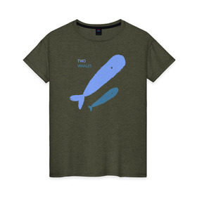 Женская футболка хлопок с принтом Киты в Новосибирске, 100% хлопок | прямой крой, круглый вырез горловины, длина до линии бедер, слегка спущенное плечо | абстракция | арт | киты | минимализм | море | океан | рыбы