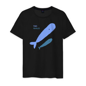 Мужская футболка хлопок с принтом Киты в Новосибирске, 100% хлопок | прямой крой, круглый вырез горловины, длина до линии бедер, слегка спущенное плечо. | абстракция | арт | киты | минимализм | море | океан | рыбы