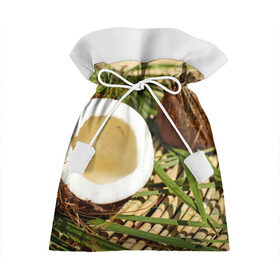 Подарочный 3D мешок с принтом Кокос в Новосибирске, 100% полиэстер | Размер: 29*39 см | бамбук | белый | еда | зеленый | кокос | лето | листья | орех | природа | продукты