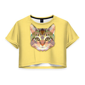Женская футболка 3D укороченная с принтом Triangle cat в Новосибирске, 100% полиэстер | круглая горловина, длина футболки до линии талии, рукава с отворотами | abstract | cat | triangle cat | кот