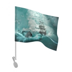 Флаг для автомобиля с принтом Море в Новосибирске, 100% полиэстер | Размер: 30*21 см | бочка | вода | волны | корабль | море | небо | новые | облака | океан | природа | шторм | якорь