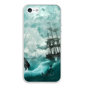 Чехол для iPhone 5/5S матовый с принтом Море в Новосибирске, Силикон | Область печати: задняя сторона чехла, без боковых панелей | Тематика изображения на принте: бочка | вода | волны | корабль | море | небо | новые | облака | океан | природа | шторм | якорь