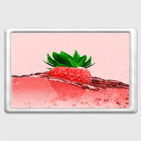 Магнит 45*70 с принтом Клубника в Новосибирске, Пластик | Размер: 78*52 мм; Размер печати: 70*45 | вода | еда | зеленый | капли | клубника | красный | лето | напиток | ягода