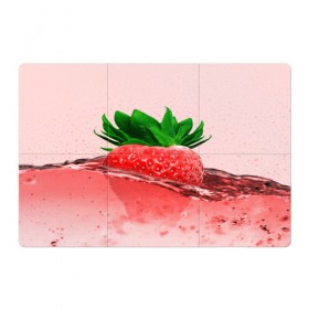 Магнитный плакат 3Х2 с принтом Клубника в Новосибирске, Полимерный материал с магнитным слоем | 6 деталей размером 9*9 см | вода | еда | зеленый | капли | клубника | красный | лето | напиток | ягода