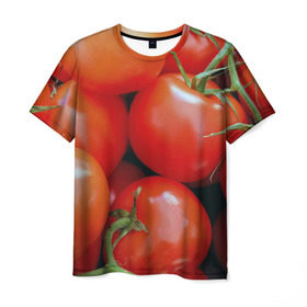 Мужская футболка 3D с принтом Томаты в Новосибирске, 100% полиэфир | прямой крой, круглый вырез горловины, длина до линии бедер | дача | еда | зелень | красный | овощи | огород | помидоры | томаты