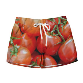 Женские шорты 3D с принтом Томаты в Новосибирске, 100% полиэстер | прямой крой, два кармана без застежек по бокам. Мягкая трикотажная резинка на поясе, внутри которой широкие завязки. Длина до середины бедра | дача | еда | зелень | красный | овощи | огород | помидоры | томаты