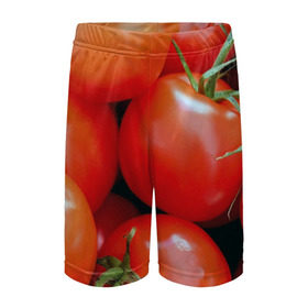 Детские спортивные шорты 3D с принтом Томаты в Новосибирске,  100% полиэстер
 | пояс оформлен широкой мягкой резинкой, ткань тянется
 | дача | еда | зелень | красный | овощи | огород | помидоры | томаты