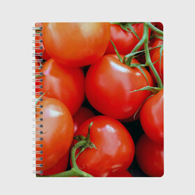 Тетрадь с принтом Томаты в Новосибирске, 100% бумага | 48 листов, плотность листов — 60 г/м2, плотность картонной обложки — 250 г/м2. Листы скреплены сбоку удобной пружинной спиралью. Уголки страниц и обложки скругленные. Цвет линий — светло-серый
 | дача | еда | зелень | красный | овощи | огород | помидоры | томаты