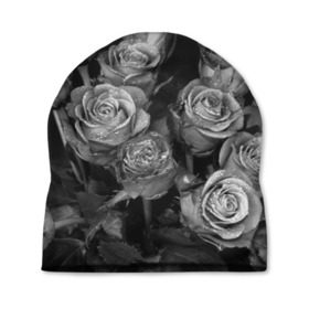 Шапка 3D с принтом Черно-белые розы в Новосибирске, 100% полиэстер | универсальный размер, печать по всей поверхности изделия | букет | цветы