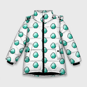 Зимняя куртка для девочек 3D с принтом Minecraft diamond в Новосибирске, ткань верха — 100% полиэстер; подклад — 100% полиэстер, утеплитель — 100% полиэстер. | длина ниже бедра, удлиненная спинка, воротник стойка и отстегивающийся капюшон. Есть боковые карманы с листочкой на кнопках, утяжки по низу изделия и внутренний карман на молнии. 

Предусмотрены светоотражающий принт на спинке, радужный светоотражающий элемент на пуллере молнии и на резинке для утяжки. | майнкрафт