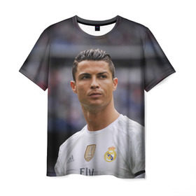 Мужская футболка 3D с принтом Cristiano Ronaldo в Новосибирске, 100% полиэфир | прямой крой, круглый вырез горловины, длина до линии бедер | криштиану роналду | реал мадрид