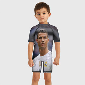 Детский купальный костюм 3D с принтом Cristiano Ronaldo в Новосибирске, Полиэстер 85%, Спандекс 15% | застежка на молнии на спине | криштиану роналду | реал мадрид