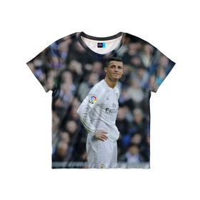 Детская футболка 3D с принтом Cristiano Ronaldo в Новосибирске, 100% гипоаллергенный полиэфир | прямой крой, круглый вырез горловины, длина до линии бедер, чуть спущенное плечо, ткань немного тянется | криштиану роналду | реал мадрид