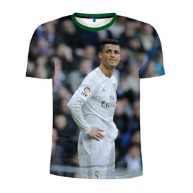 Мужская футболка 3D спортивная с принтом Cristiano Ronaldo в Новосибирске, 100% полиэстер с улучшенными характеристиками | приталенный силуэт, круглая горловина, широкие плечи, сужается к линии бедра | криштиану роналду | реал мадрид
