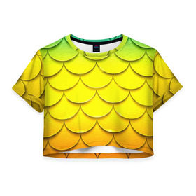 Женская футболка 3D укороченная с принтом Волны в Новосибирске, 100% полиэстер | круглая горловина, длина футболки до линии талии, рукава с отворотами | желтый | паттерн | чешуя